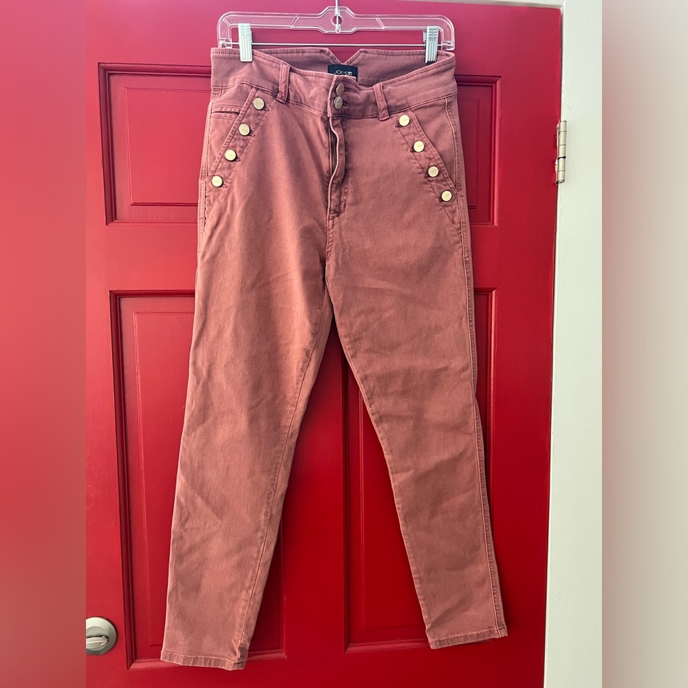 Joe’s Jeans unique high rise skinny pink jean with button detail